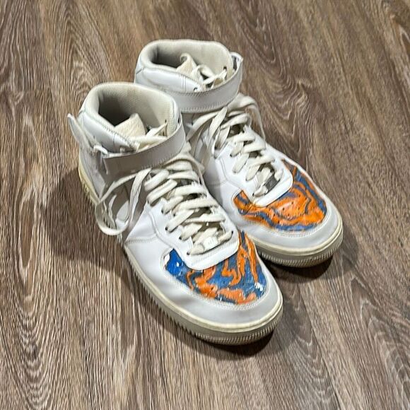 Nike AF1 hi top custom white blue orange 11.5 - Picture 1 of 12